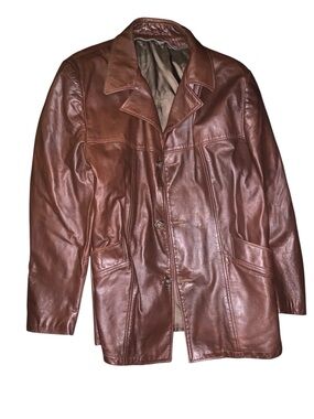 Men's Brown Leather Jacket - Classic Button-Front Coat